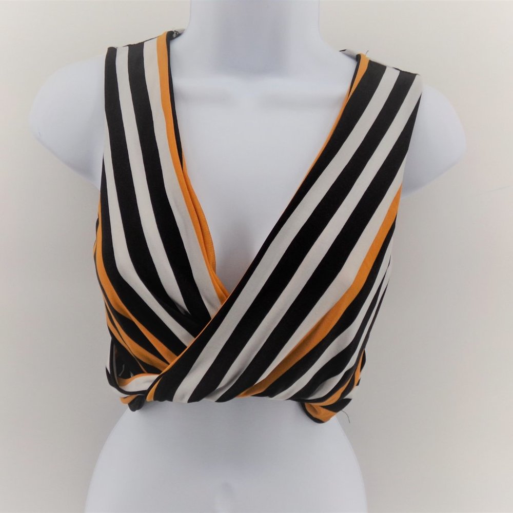 kimcine curve Women's Crop top stripe with a twist size SM orange and black